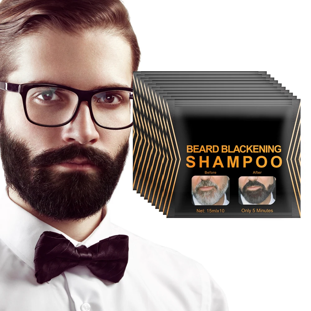 10pcs Instant Hair Dye Black Beard Shampoo Beard Paint Men Beard Coloring Dye Natural Temporary Blackening Moustache Shampoo