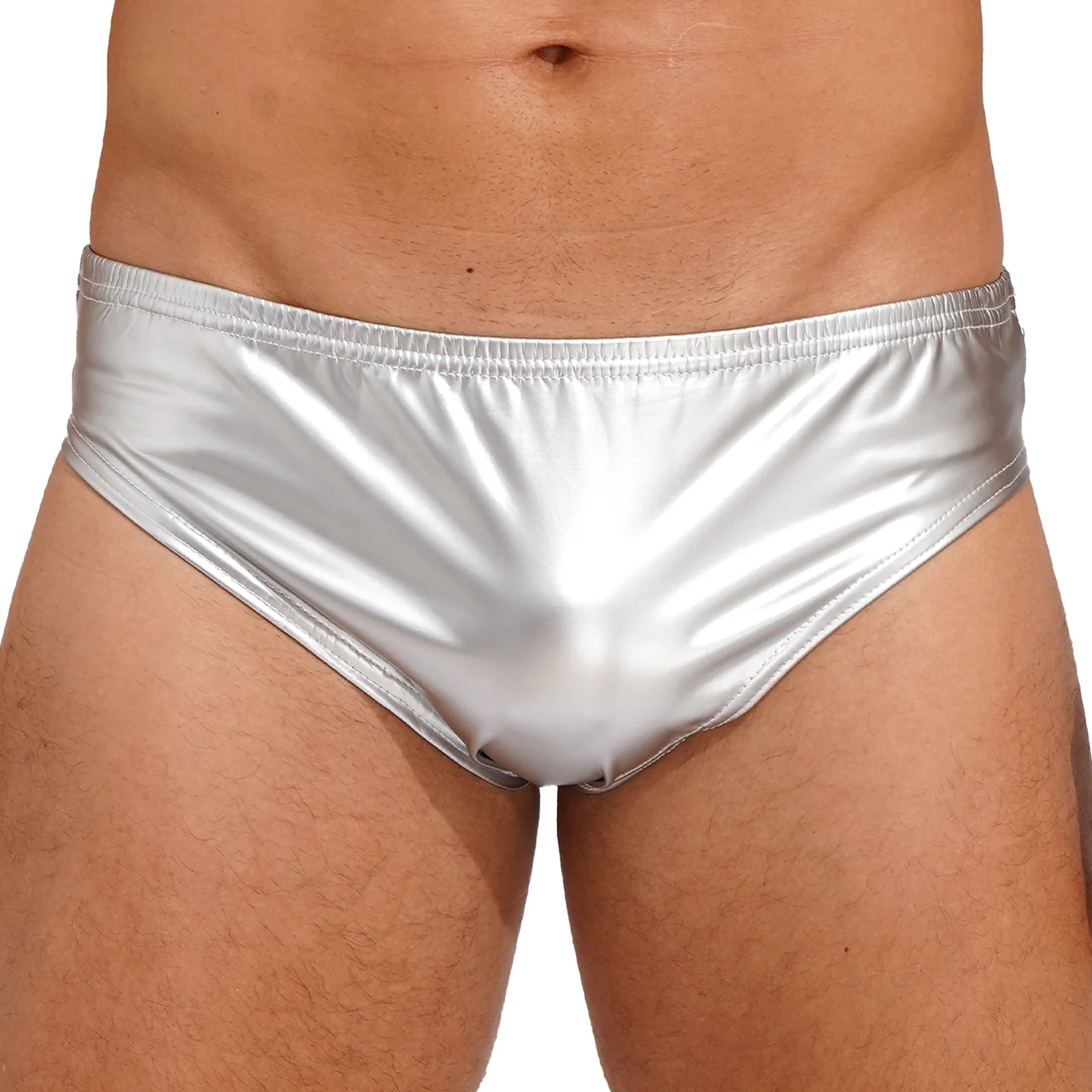 Mens Patent Leather Briefs Latex Panties Wet Look Underwear Club Dancing Performance Elastic Waistband Underpants