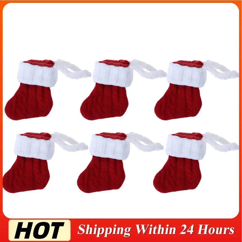 

6Pcs Christmas Cutlery Socks Silverware Holder Adorable Santa Cutlery Bag Decorative Hanging Decoration for Xmas Tree Fireplace