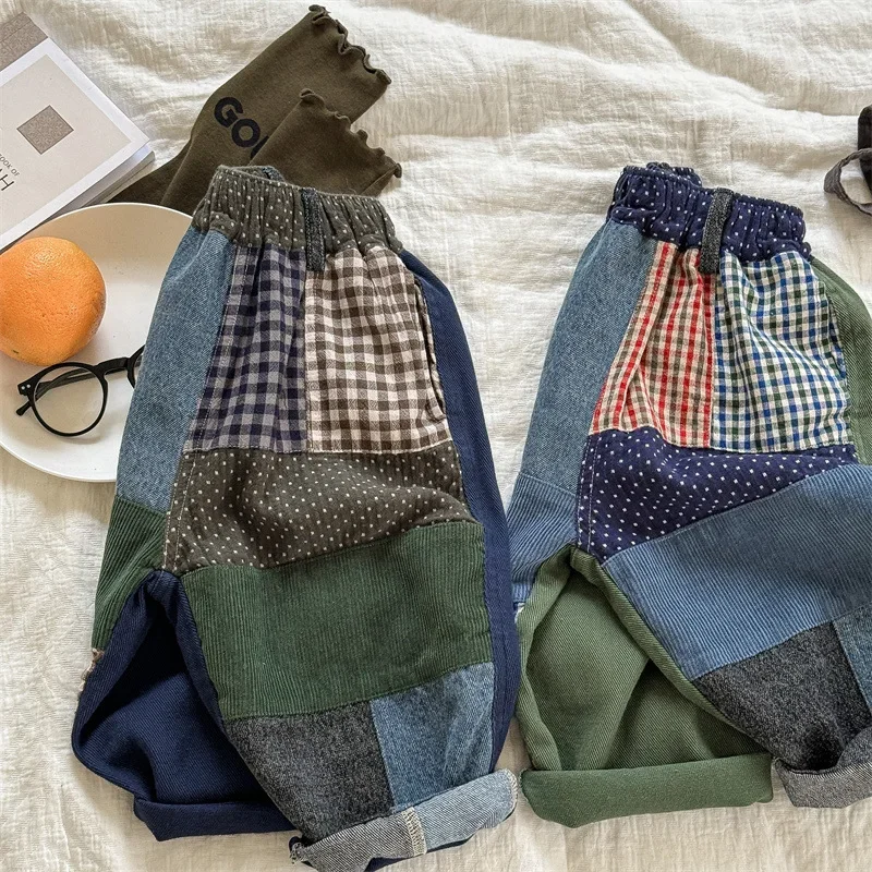 2025 New Autumn Baby Boys Loose Patchwork Trousers Korean Style Toddlers Kids Casual Chic Haren Pants