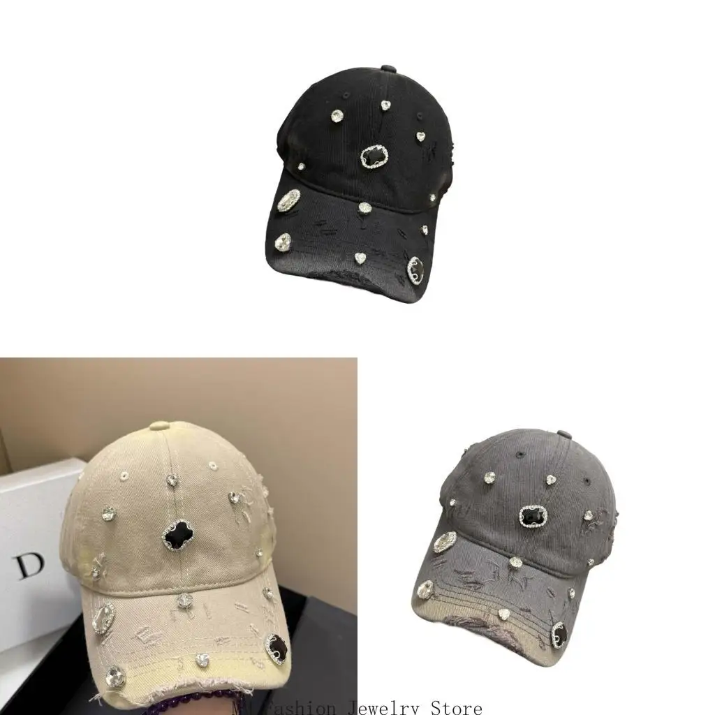 Decorated distressed baseball hat outdoor hat for casual looks and travel days D0UB