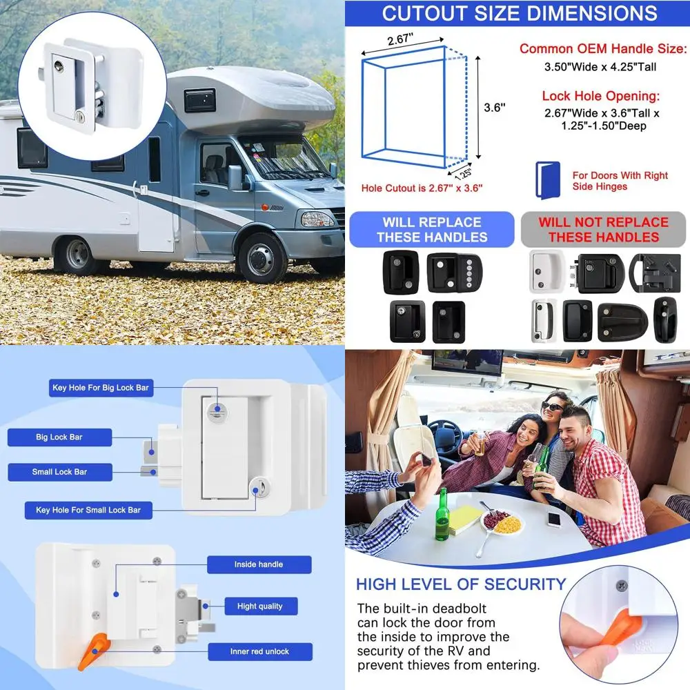 

Модернизированные хромированные дверные замки RV RL001 для дорожных прицепов с засов-лопаткой, сменный комплект замка дверной защелки кемпера для прицепа