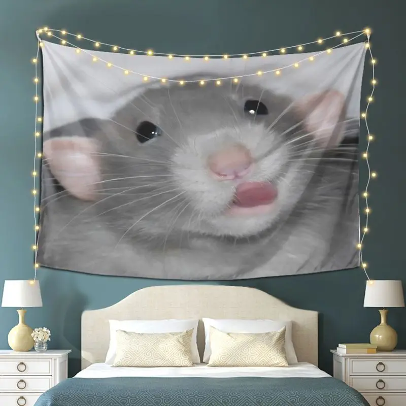 VIKAMA Wall Tapestry Funny Cute Pet Hamster Tapestry Cute Licking Mouth Hamster Big Head Print Print Tapestry Hanging Cloth