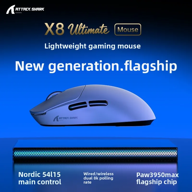 ATTACK SHARK X8 Ultimate 59g Ultra-Light Gaming Mouse, Tri-Mode (Wired/2.4G/BT), 8K Polling, PAW3950Max, 42000 DPI,For PC Laptop