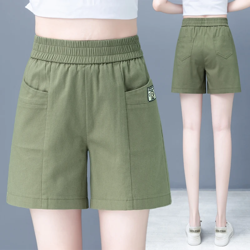 

Повседневные женские летние шорты-кюлоты с высокой талией, широкими штанинами, тонкие, утягивающие, универсальные, из смесового хлопка, эластичные, для работы