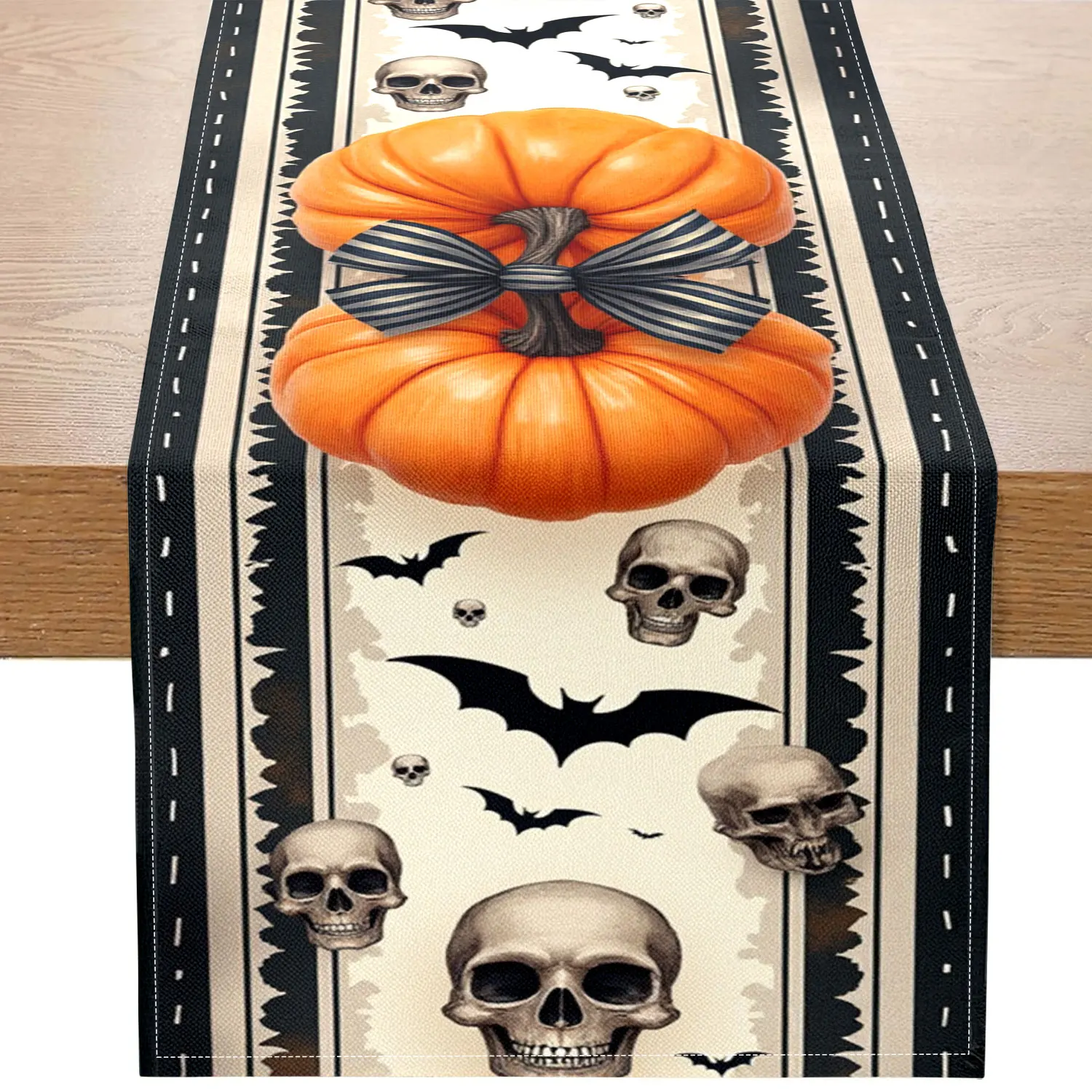 

1 Piece Halloween Dark-Themed Table Runner, Featuring Large Pumpkins, Skulls, and Bat Patterns, Suitable for Halloween Parties and Dark Decorations