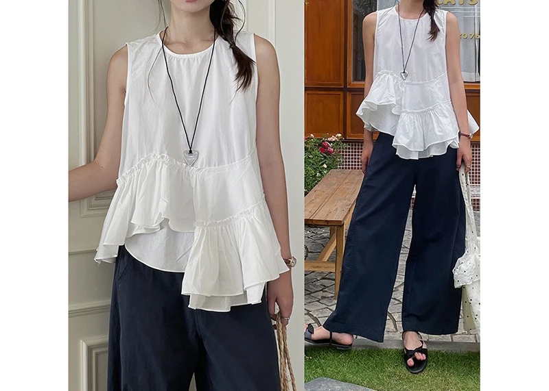 New Summer 2025 Vintage Ruffled Irregular Hem Shirt