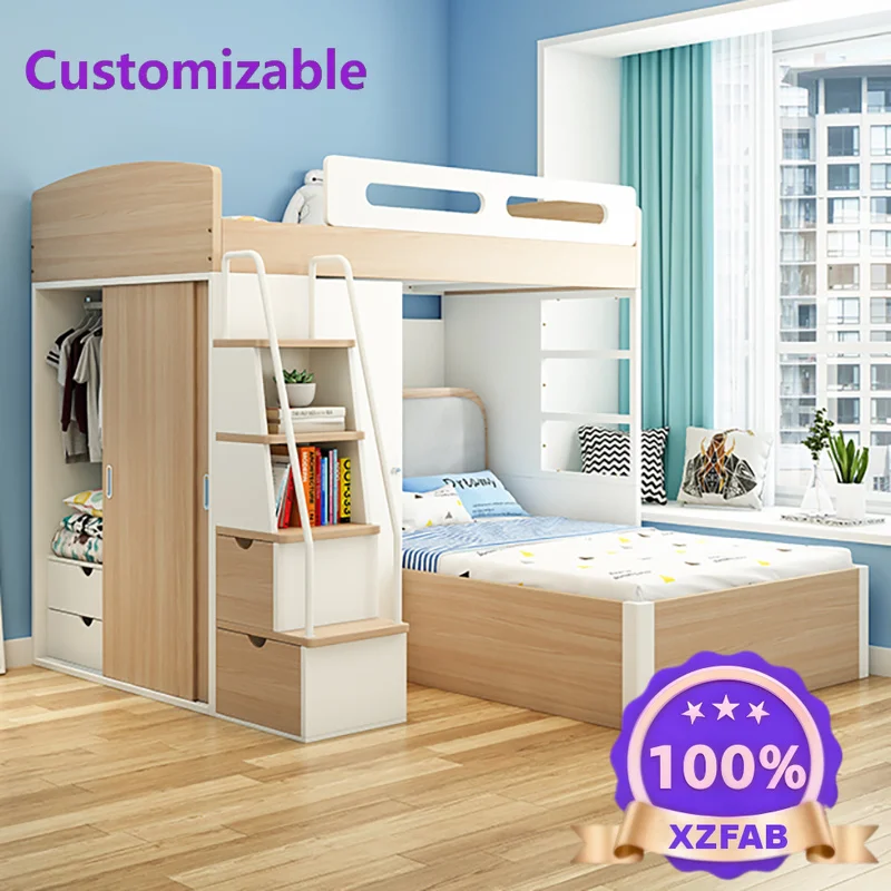 Factory Direct 2026 On the bed and off the table combination bed staggered on and off the bunk desk wardrobe integrated multi-fu