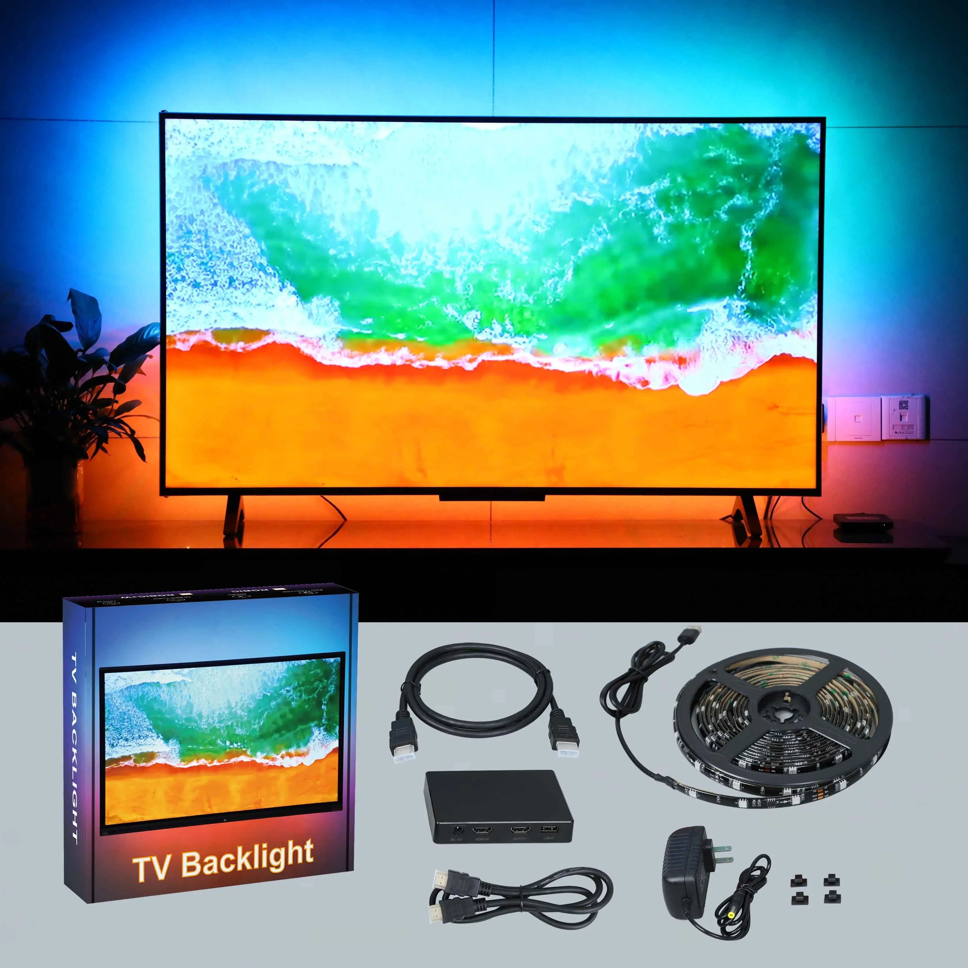 HDMI Ambilight TV Backlight Waterproof Color Sync Smart RGBIC LED TV Backlight Strip Light for 55-85 Inch Screen Monitor