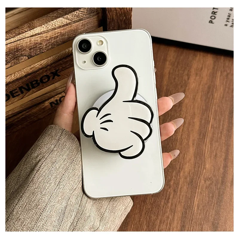 Disney Mickey Mouse Acrylic Magnetic Phone Holder Mickey Thumbs Retractable Drip Holder Anime Shockproof Cover Cellphone Bracket