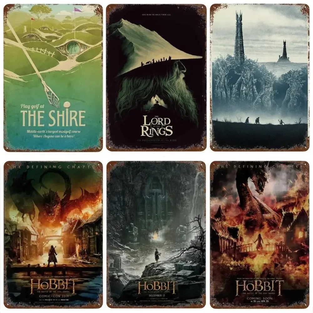 Affiche de Voyage Rétro avec Anneau Abstrait, Plaque de Signe en Métal et Aluminium, Film Vintage, Château du Mordor, Seigneur Magique, Décoration Murale pour Chambre d'Enfant et Maison