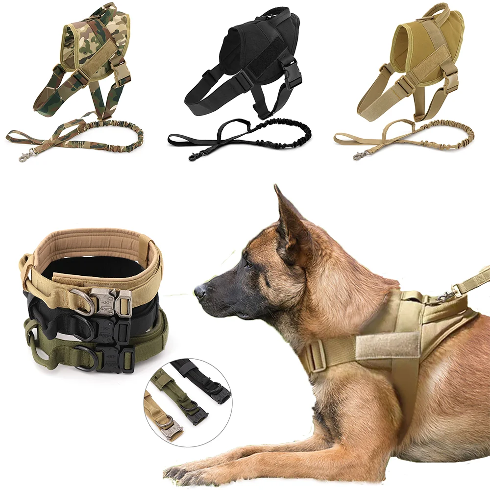 K9 Harness anjing taktis rompi latihan hewan peliharaan militer anjing gembala Jerman tanpa tarik Harness anjing dan tali Set untuk semua anjing