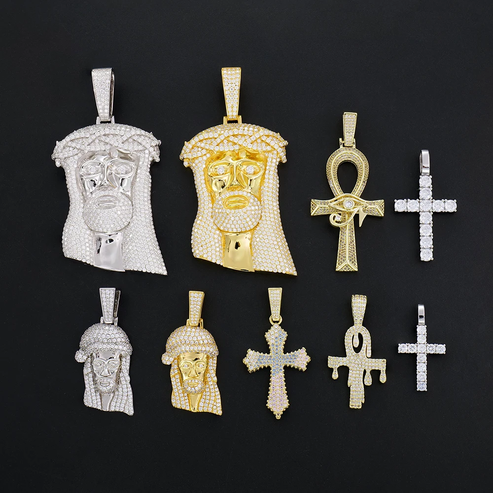 Custom Men Hip Hop 925 sterling silver necklace chain iced out jesus cross diamond mossanite moissanite pendant hiphop pendants