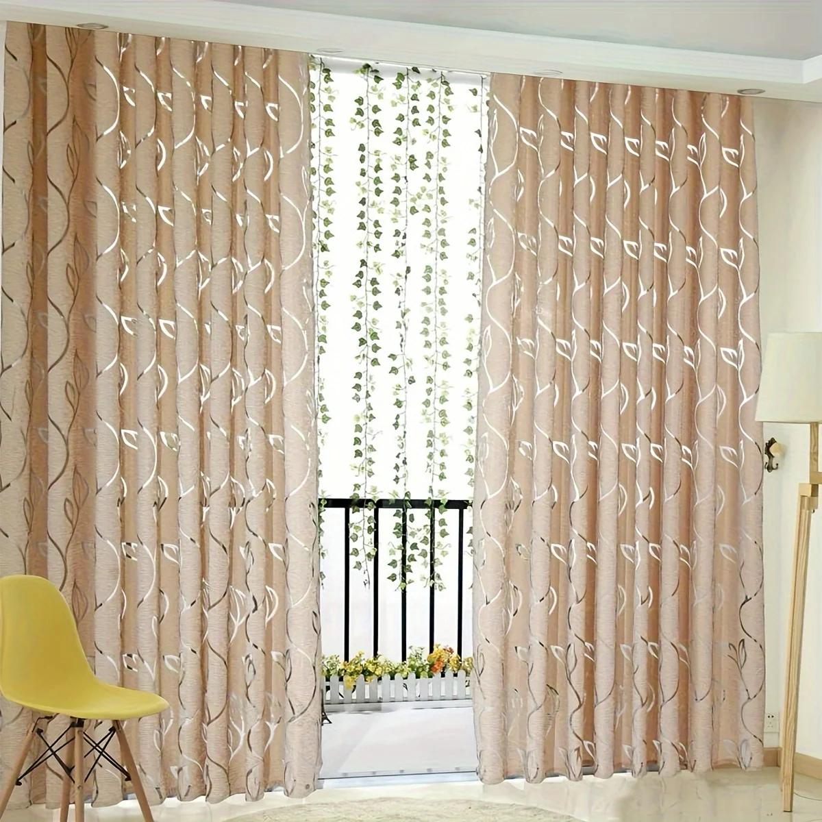 1pc Hollow Out Embroidered Semi-Blackout Curtains, Multi-Color Options，Modern Minimalist Leaf Pattern, for Living Room & Bedroom