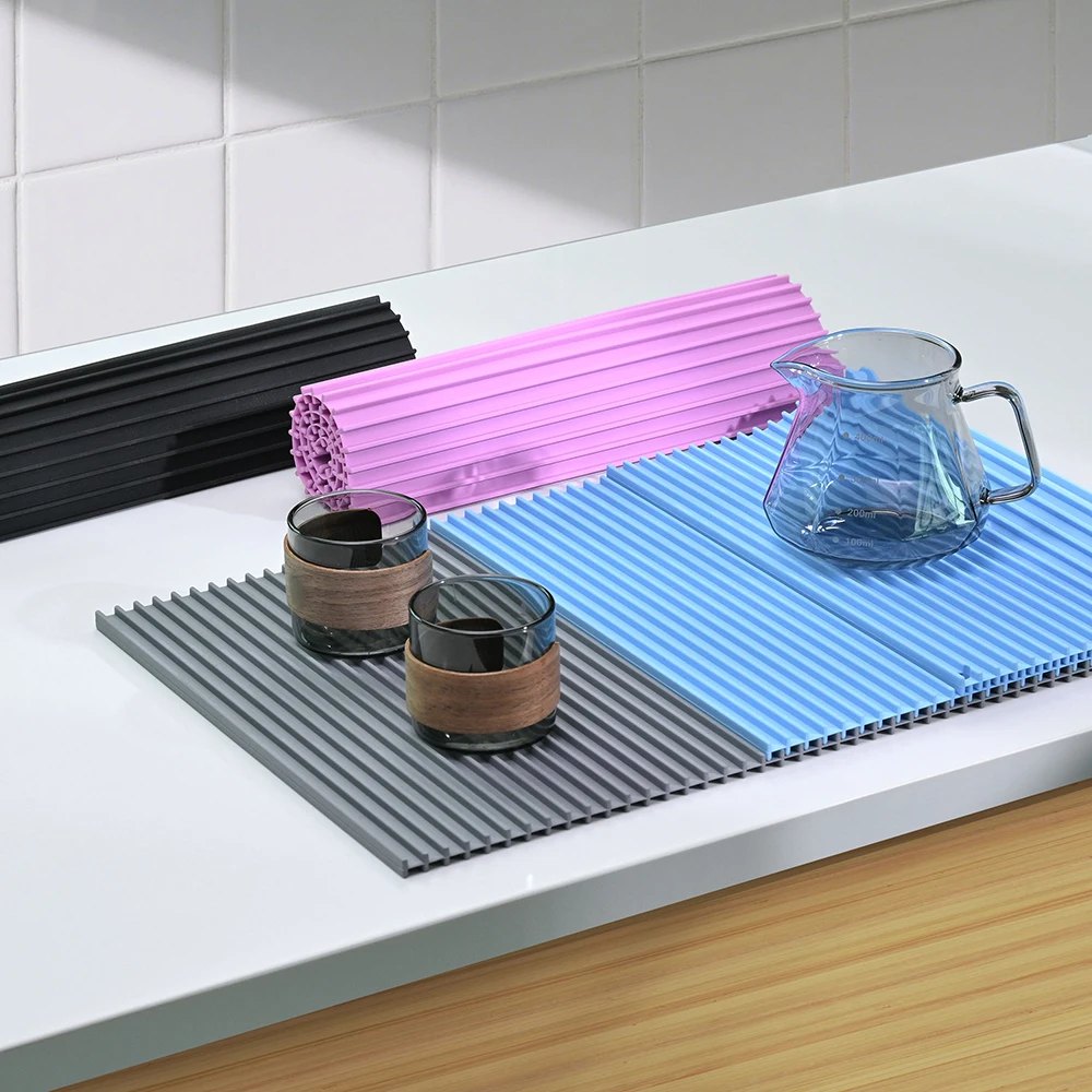 Silicone Dish Drying Mat for Kitchen Counter Fast Dry Dish Mat Easy Clean Multi Usage Drying Pad Heat Resistant Trivet