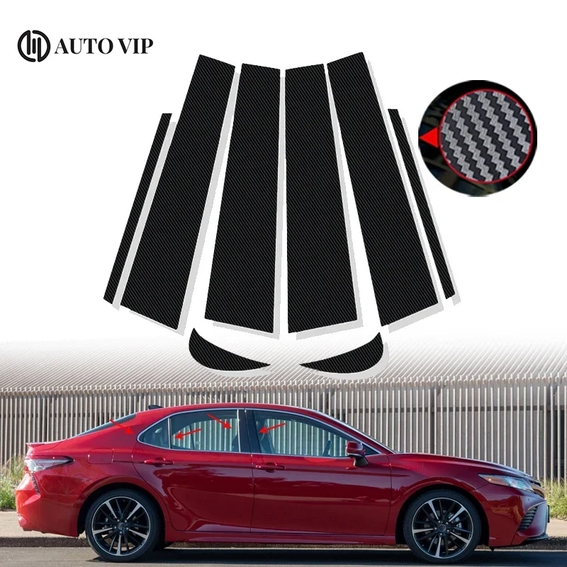 

8Pcs Car Door Window Pillar Posts Trim Covers Black Decoration Sticker Auto Exterior Parts for Toyota Camry fibre 2018-2021