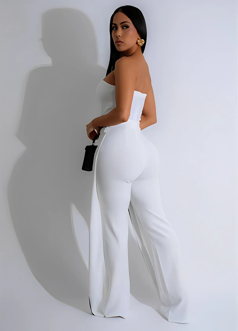 STYLISH LADY Contrast Color Patchwork Wide Leg Jumpsuits 2025 Summer Women Strapless Backless Button Elegant Party OL Overalls