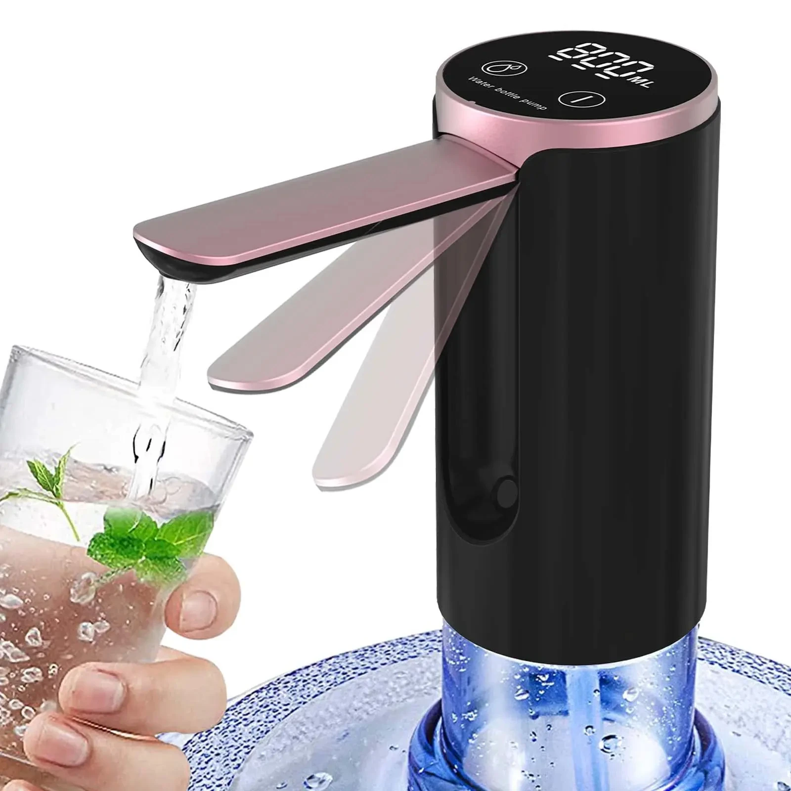 LED Display Water Bottle Pump Foldable Electric 1200mah Type C Rechargeable Automatic Stop Touch Button 3 Quantitative Settings