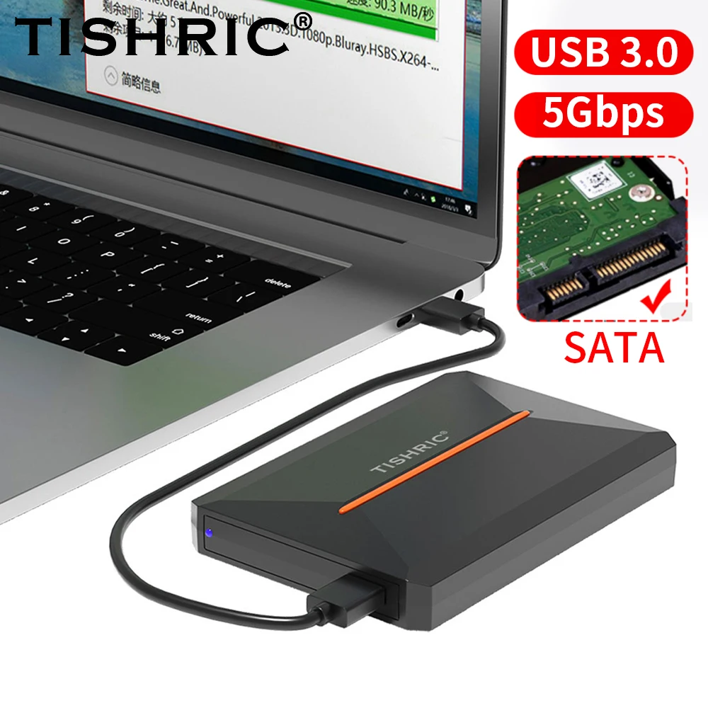 Caja de disco duro TISHRIC, carcasa HDD de 2,5 pulgadas SATA a USB3.0, velocidad de hasta 5Gbps, disco duro serie SATA de 2,5 pulgadas para ordenador portátil y PC