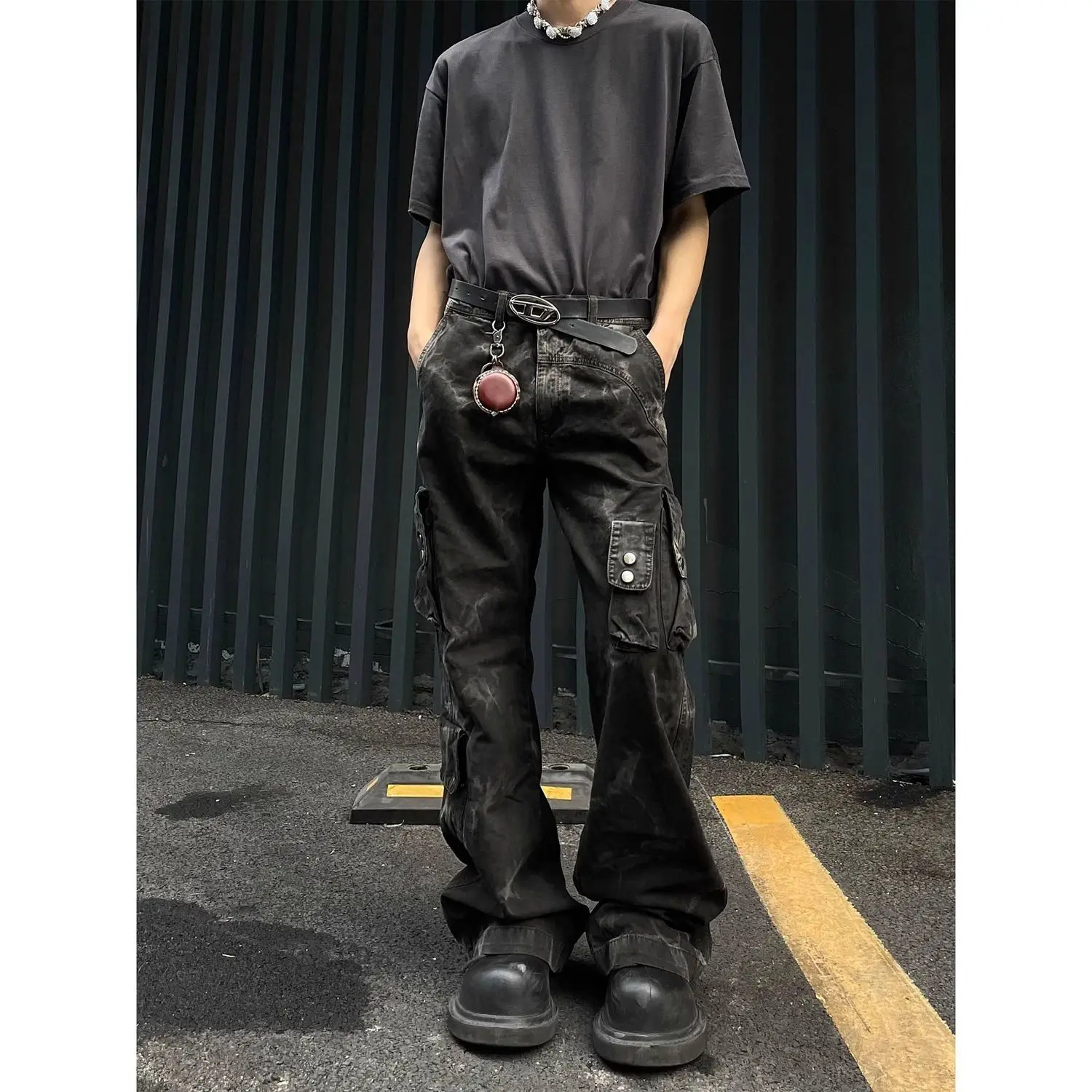 Men's Multi-pocket Design Vintage Jeans Casual Pant Spring Street Style Cool Boy Sweatpants Male Personality High Waist Trousers