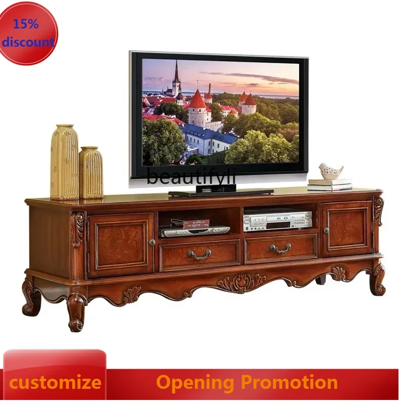 

ss8350 American solid wood TV cabinet wine cabinet combination simple living room storage European glass display cabinet