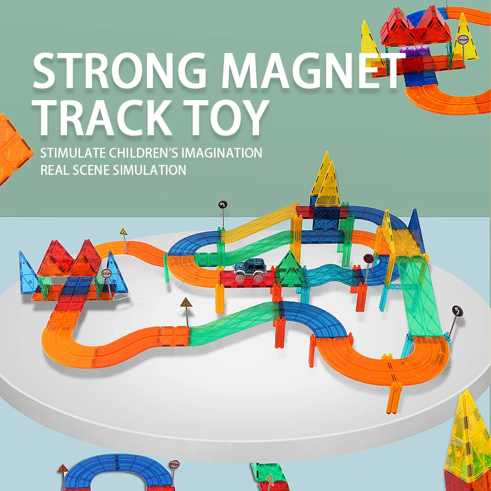 Children strong magnet track toy educational building block magnetic piece trolley magnetic strip drilling surface gift traffic