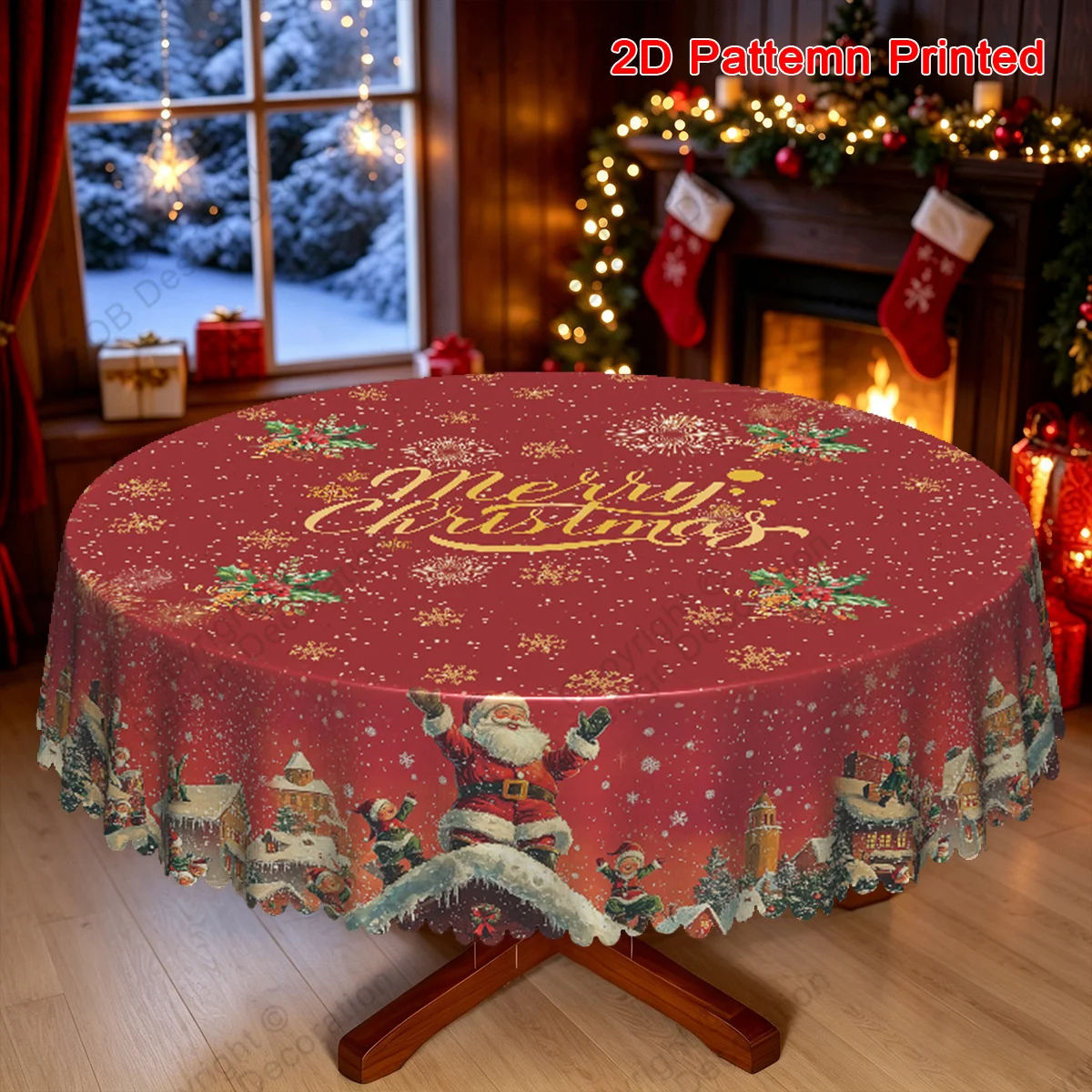 1 piece, Merry Christmas theme tablecloth, red base color retro Christmas style