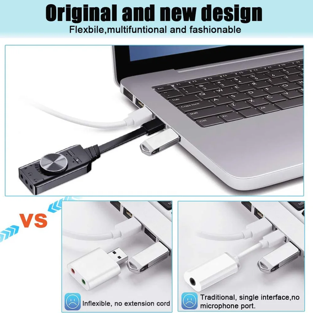 7.1 Channel USB Sound Card Computer Laptop External Audio Adapter Card with 3.5mm Headphone Ports