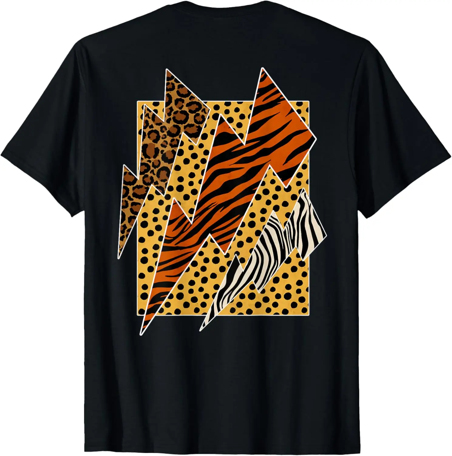 Leopard Tiger Cheetah Zebra Pattern Lightning Tee Back Print T-Shirt