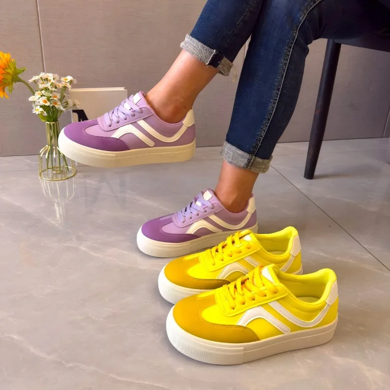 Primavera outono nova tendência casual tênis feminino conforto rendas até mocassins moda dedo do pé redondo sola grossa sapatos femininos