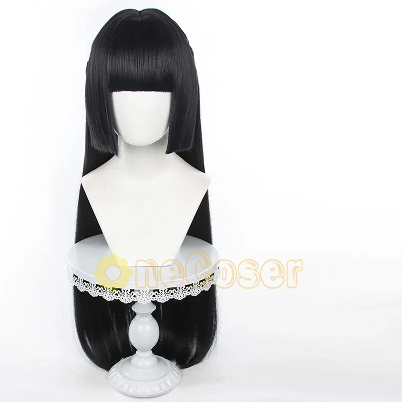 Miyabi Cosplay-Perücke, Spiel Zenless Zone Zero, schwarzes langes Haar, hitzebeständiges Faserhaar + Perückenkappenabschnitt 6, Halloween-Party-Mädchen