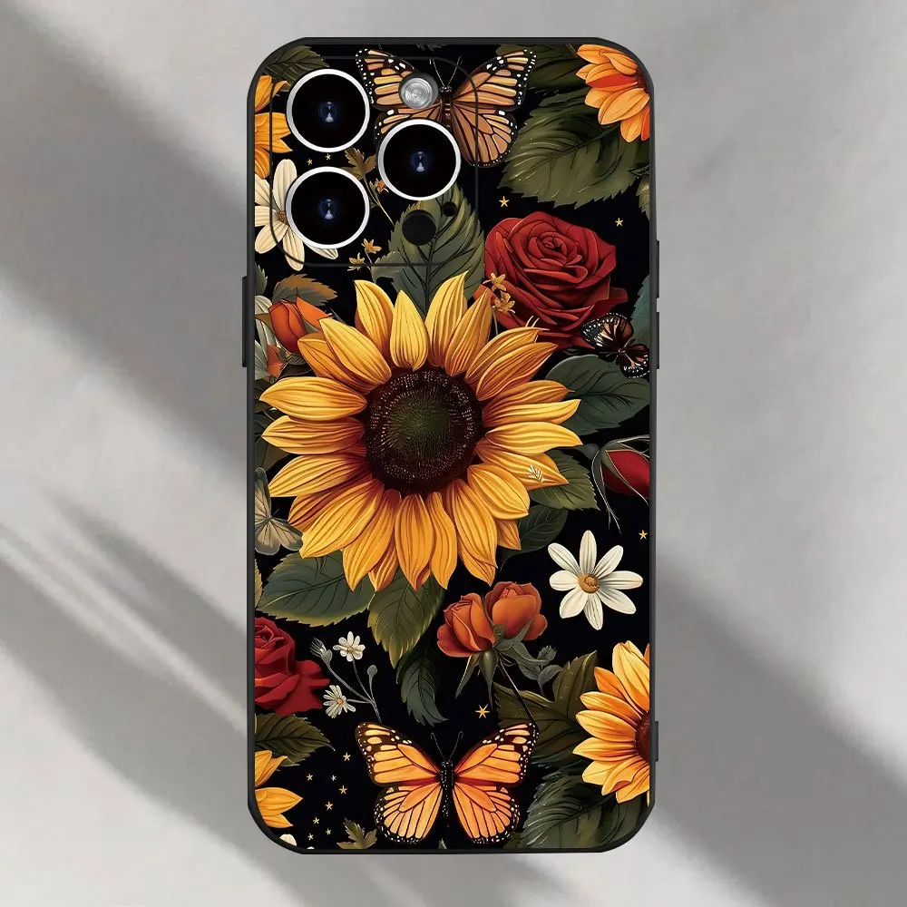

Sunflower rose butterfly pattern phonecase for iPhone 17 16 15 14 13 12 11 Pro/ Max/Plus shock-proof rear cover anti-fingerprint