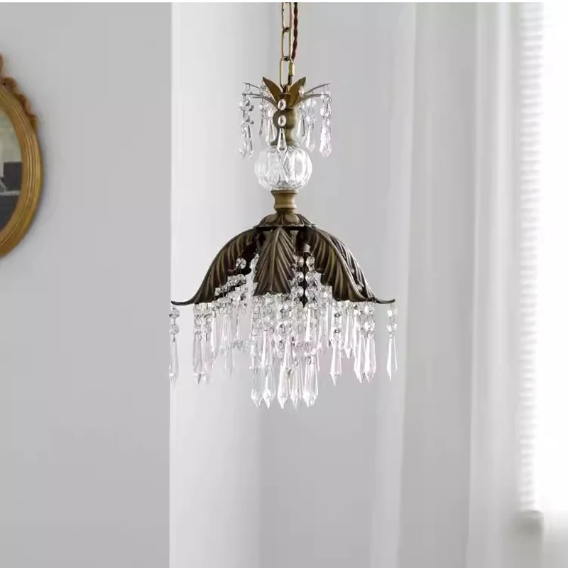 French Countryside Retro Restaurant in the United States Crystal Chandelier Bedside Wardrobe Hallway Foyer Brass Pendant light
