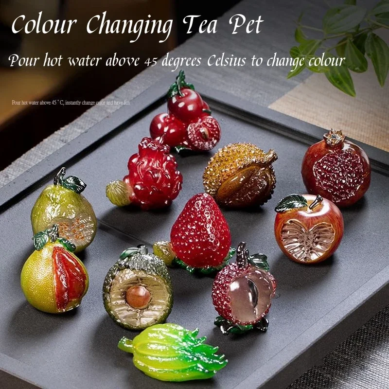 Mini Colour-changing Fruit Tea Pet Strawberry Shape Teaware Accessories Home Office Desktop Decoration Tea Ceremony Zen Ornament