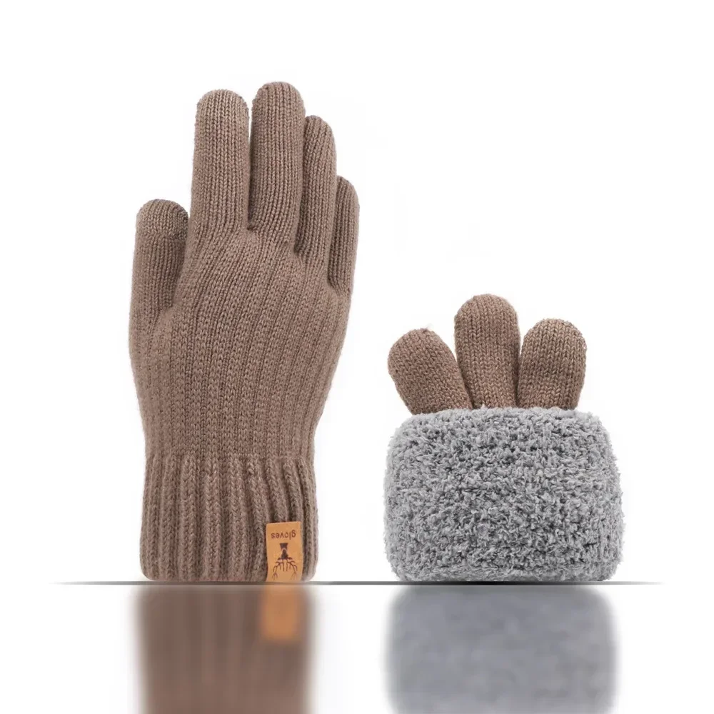 샤오미 Youpin 따뜻한 풀 핑거 장갑, 겨울 터치스크린 더블 레이어 장갑, 두꺼운 양모 니트 운전 장갑