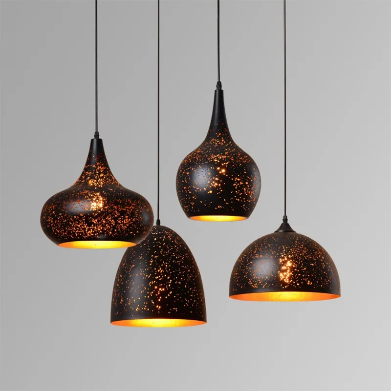 

Retro Etched Lampshade Wrought Iron Chandelier Dining Living Room Pendant Lamp E27 Bulb Hanging Light Fixture