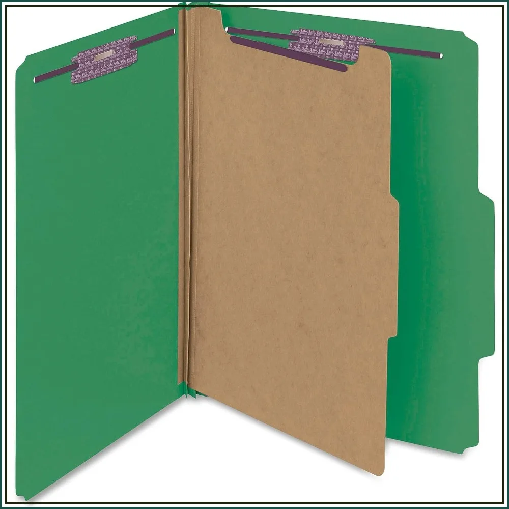 

Green Pressboard Classification Folder with SafeSHIELD Fasteners, 1 Divider, 2" Expansion, Letter Size, 10 Pack
