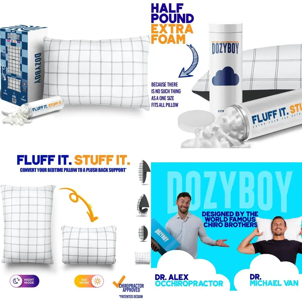 

Queen Size Memory Foam Pillows - Fluff and Stuff: Chiropractor-Endorsed 2-in-1 Support for Back and Sleep Comfort