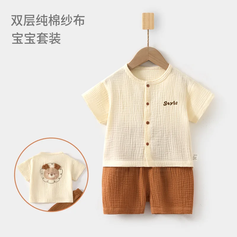 Baby Cotton Pajama Sets Baby Homewear Short Sleeve Double Pure Top Shorts Children Summer Air Conditioning Room Clothes Girls