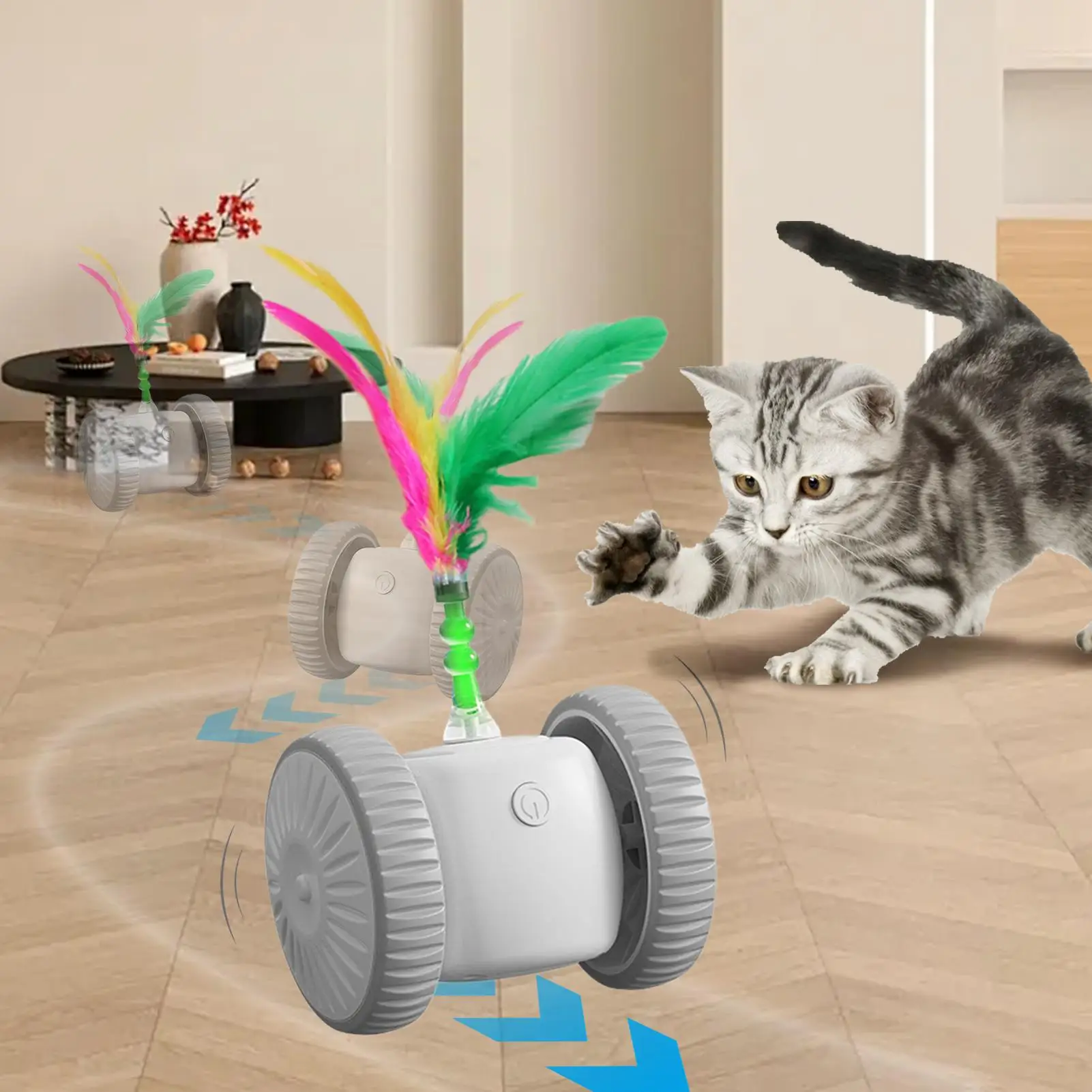 Electric Cat Toy Cat Motion-activated Intelligent Game With Feathers Moving Simulation Kitten Toy For Exercise Training Daily