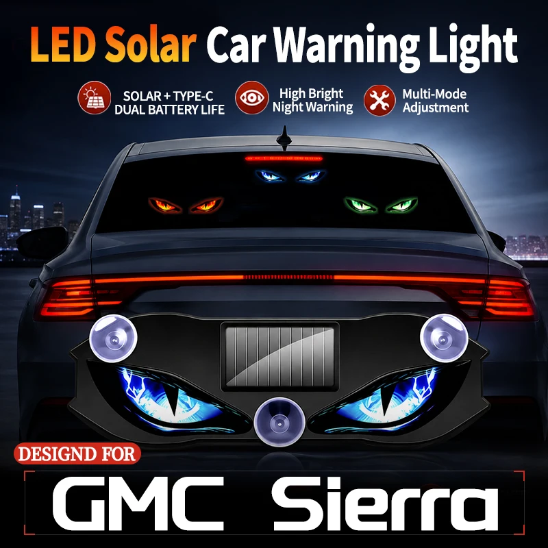 Compatible For GMC Sierra New Car Devil Eye Solar Vibration Sensor Dynamic LED Light Creative Car Ambient Light USB Rechargeable