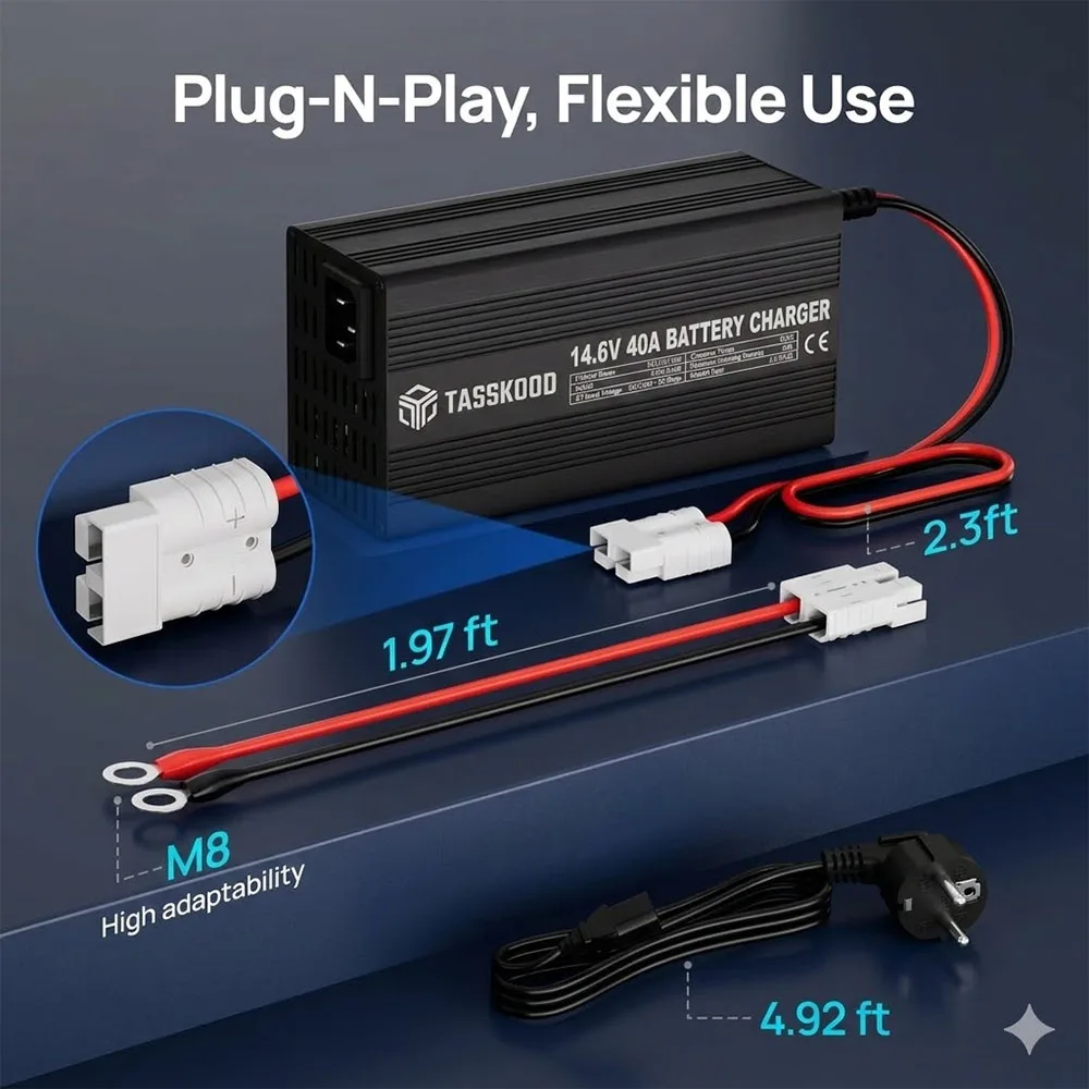 앤더슨 커넥터가 있는 12V 40A LiFePO4 배터리 충전기 및 리튬 배터리용 M8,14.6V 고속 및 스마트 충전기에 앤더슨
