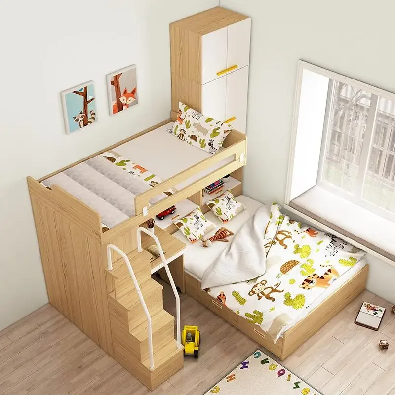 Bunk beds with wardrobes, desks, staggered bunk beds