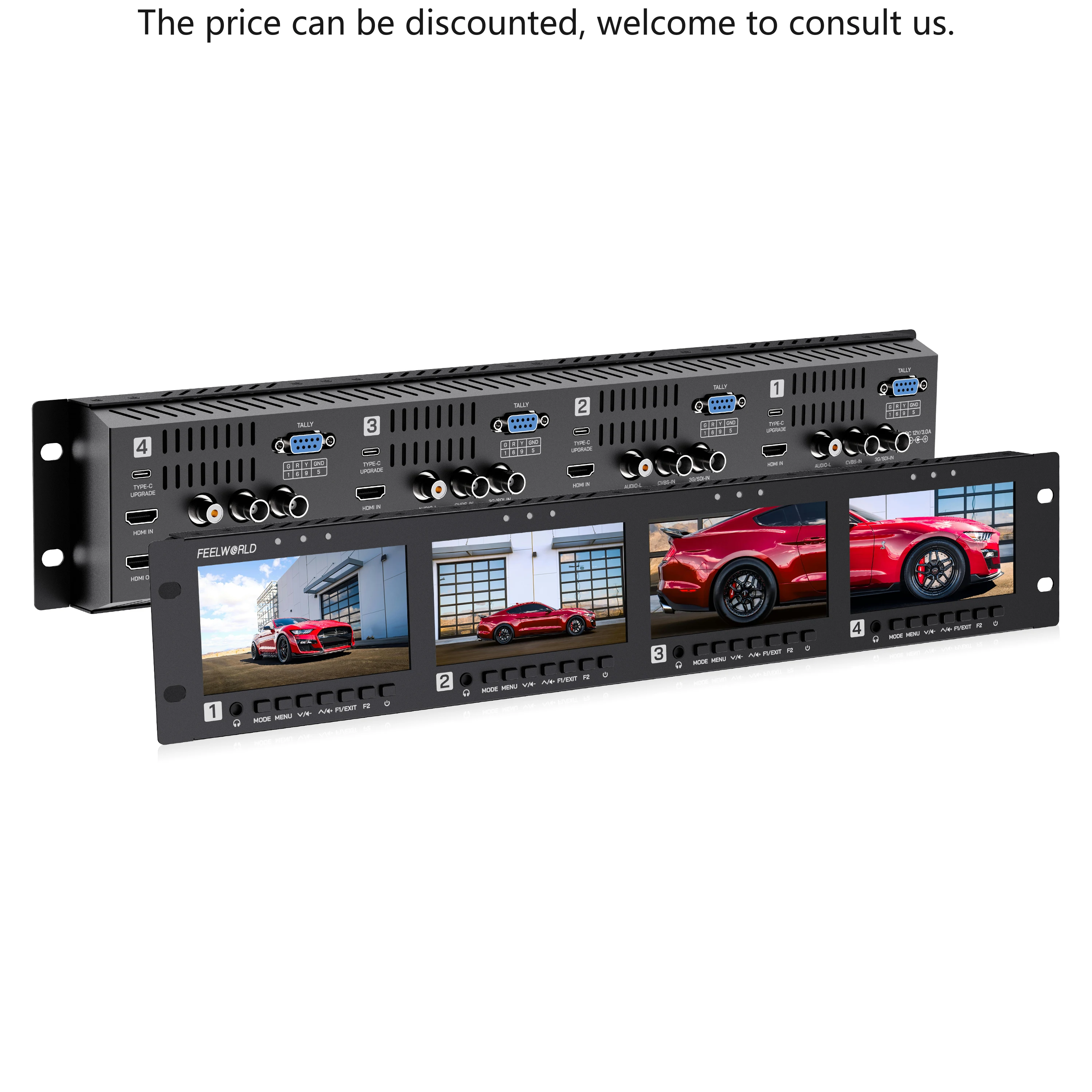 

FEELWORLD Q41 Multi-screen Rack Mount Monitor Professional Video Rack Mount Monitor Quad 4.5" 2RU SDI HDMI OEM Factory Wholesale