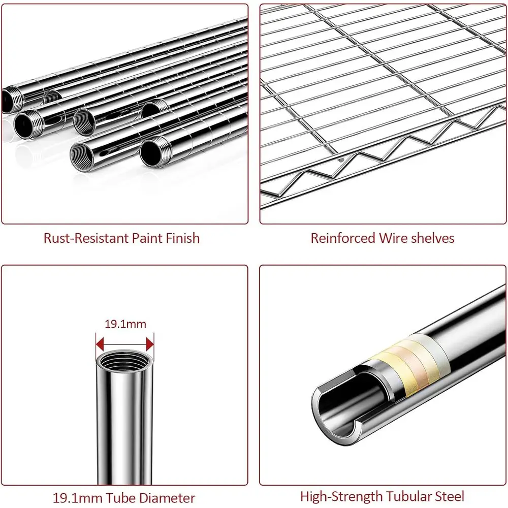 5段式ヘビーデューティーメタルワイヤーシェルフ、耐荷重1250ポンド、キッチン、オフィス、ガレージオーガナイザー