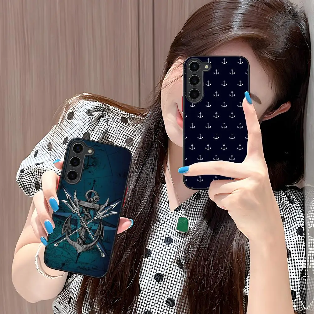 Capa de Celular Pretty Navy Ancora para Samsung Galaxy S26 S25 S24 S23 S22 S21 Plus FE Ultra com Toque de Pele e Proteção Antichoque