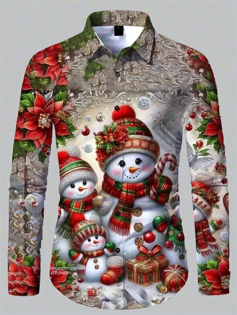 Men's Shirt 3D Gingerbread Theme Printing Fun Long Sleeve Christmas Gradient Lapel Shirt Casual Party Christmas Gift Shirt