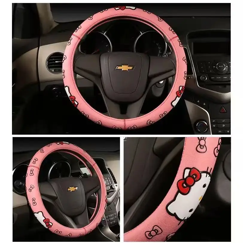 

38cm Kawaii Sanrio Hello Kitty Car Handlebar Cover Cute Cartoon Creative Personalized Universal Car Steering Wheel Cover Gift
