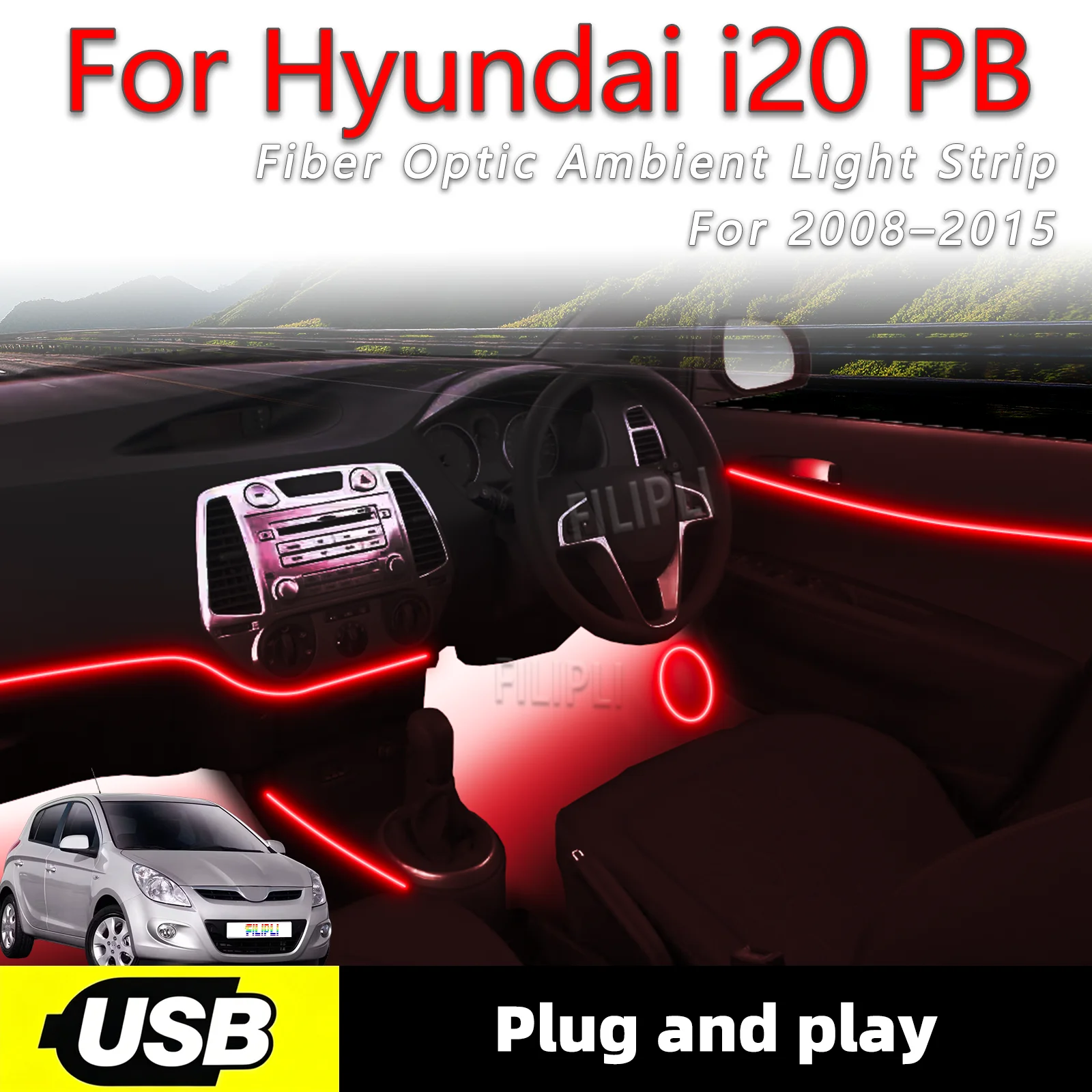 

Светодиодные ленты для внутренней подсветки салона Hyundai I20 P8 2008-2015 годов, 6 в 1, с USB-интерфейсом, атмосферная подсветка, с возможностью резки по размеру