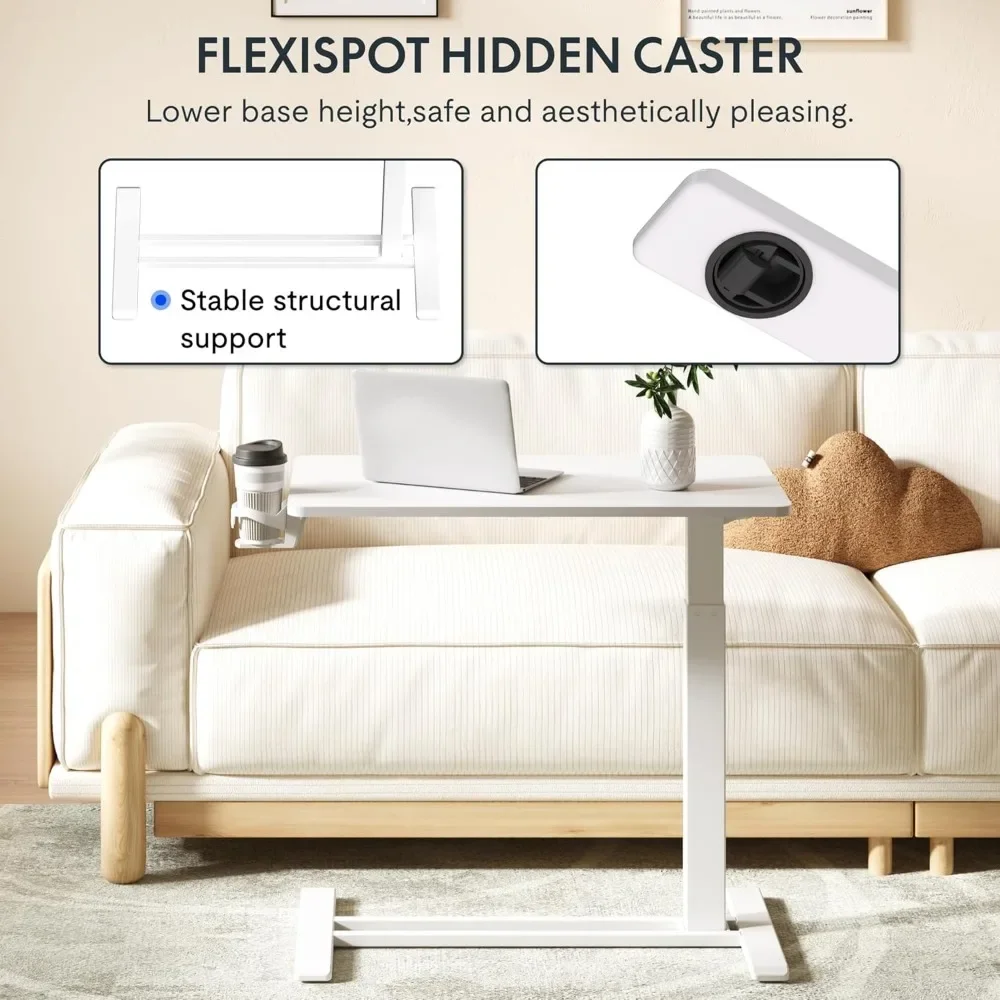 Adjustable Overbed Bedside Table with Wheels Pneumatic Mobile Standing Laptop Desk Rolling Computer Cart Movable Overbed Table